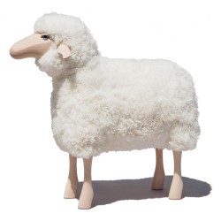 DECO MAISON HILDE - déco-mouton en bois avec véritable toison de laine