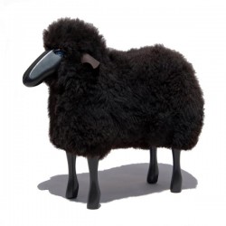 DECO MAISON MOUTON EN BOIS BLACKY - déco-mouton en bois avec véritable toison de laine