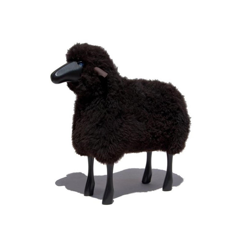 DECO MAISON BIG BLACKY - déco-mouton en bois avec véritable toison de laine