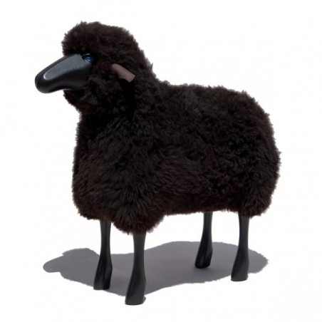 DECO MAISON MOUTON EN BOIS BIG BLACKY - déco-mouton en bois avec véritable toison de laine