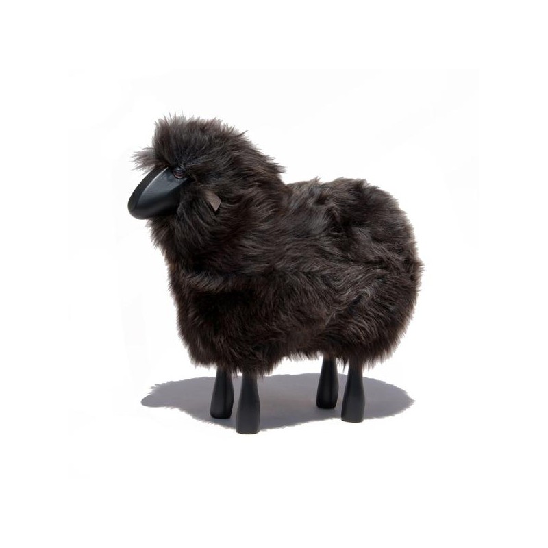 DECO MAISON AGNEAU GRIS-BRUN - déco-mouton en bois avec véritable toison de laine DECO MAISON AGNEAU GRIS-BRUN - déco-mouton en bois avec véritable toison de laine