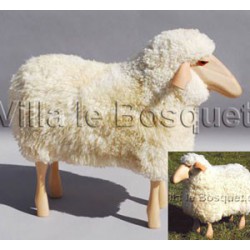 DECO MAISON MOUTON EN BOIS FRIEDA - déco-mouton en bois avec véritable toison de laine